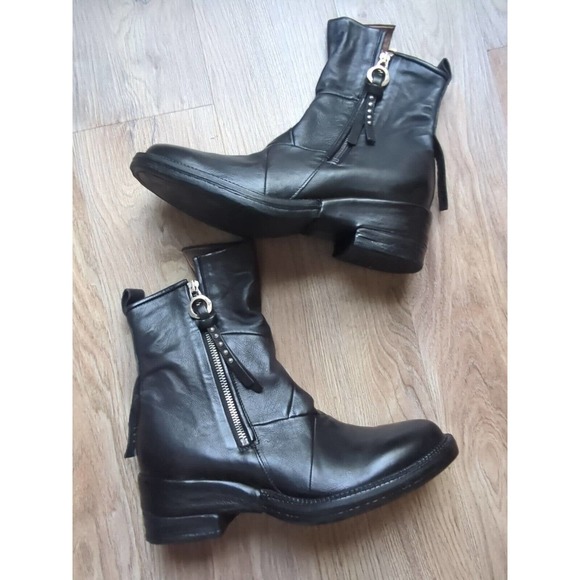 A.S. 98 Stratford Grunge Black Leather Boots Womens 10.5-11 EU 42 Moto B…